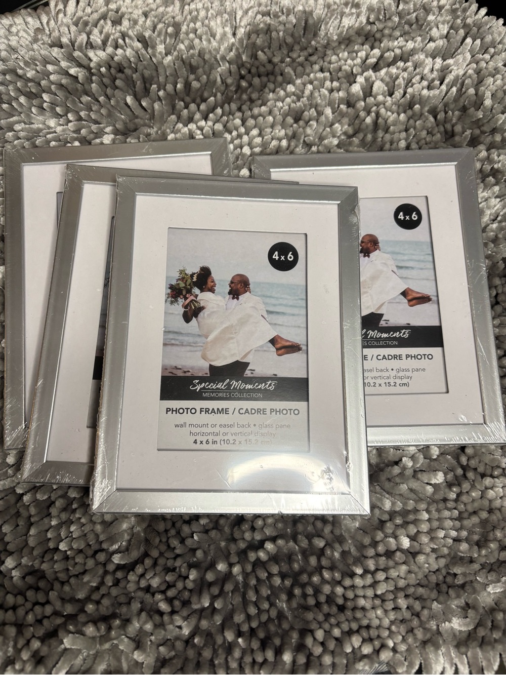 Set of Silver 4x6 Photo Frames - Metallic Finish